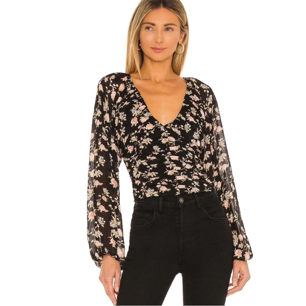 Free People Black and Pink Floral Blouse